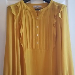 Loft Mustard Ruffled Long Sleeve Blouse